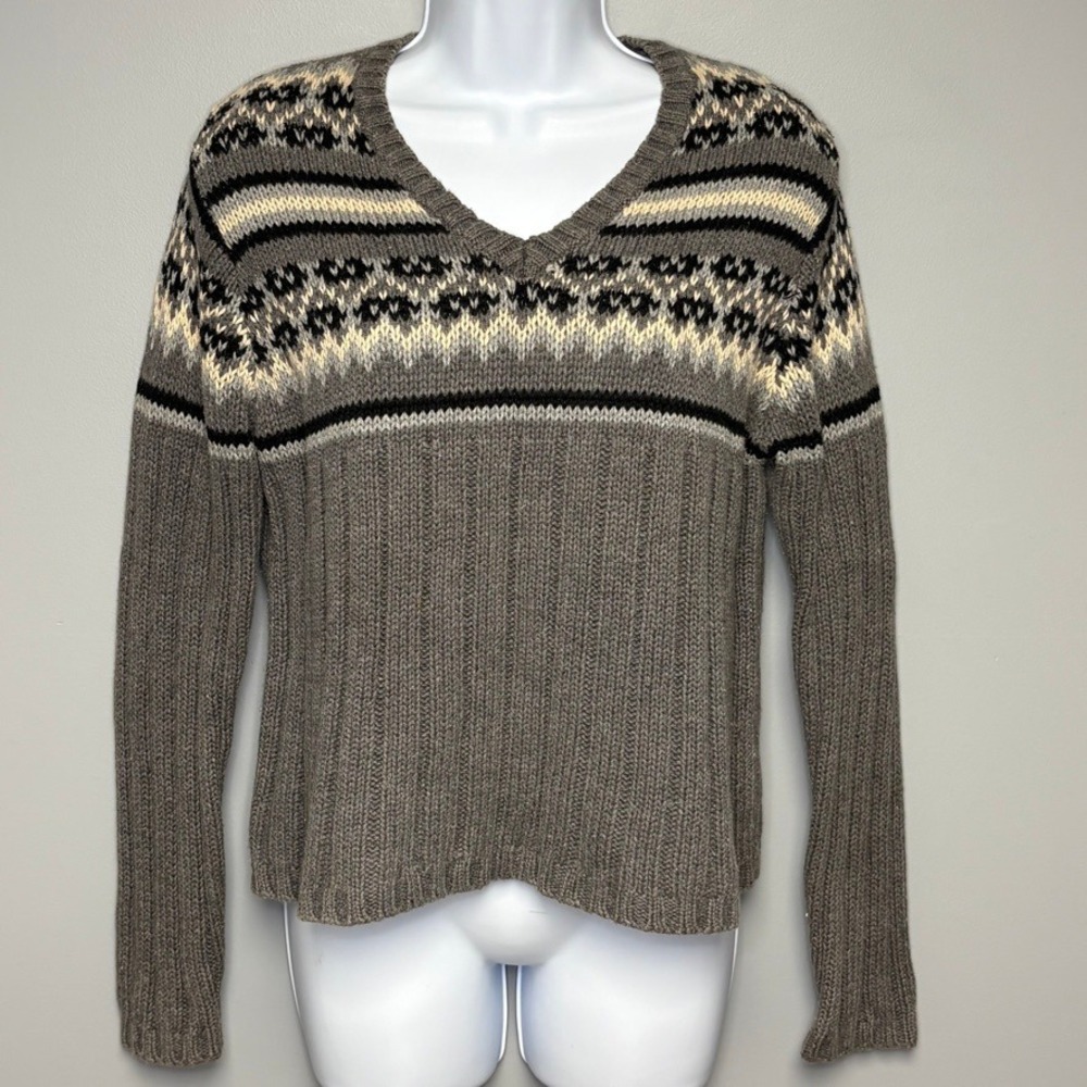 VTG Paul Harris Nordic Fair Isle Ski Neutral Grey Knit Sweater Womens Sz S